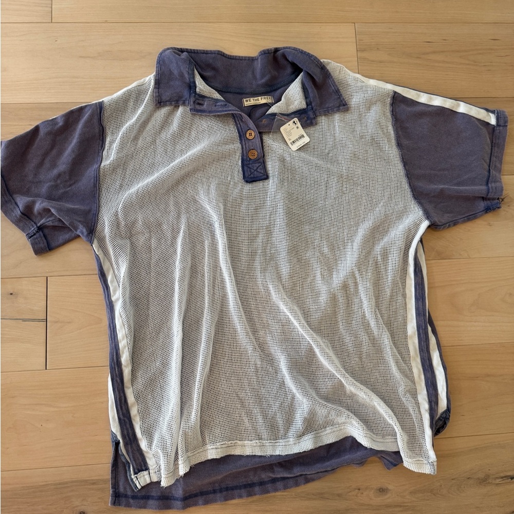 We The Free Blue and White Polo Top Casual Style